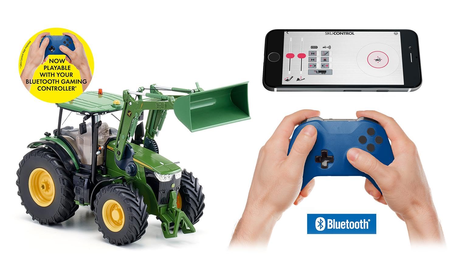 Siku 6792, John Deere 7310R Traktor mit Frontlader, Grün, Metall/Kunststoff, 1:32, Ferngesteuert, Ohne Fernsteuermodul, Steuerung via App oder Gaming Controller möglich 2