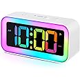 Cadmos Loud Alarm Clock for Bedrooms with Dynamic RGB Night Light,Heavy Sleepers Adults,Dual Alarm,Dimmer,USB Charger,Small Bedside Digital Clock with Led Display for Kids,Teens,Seniors (White)