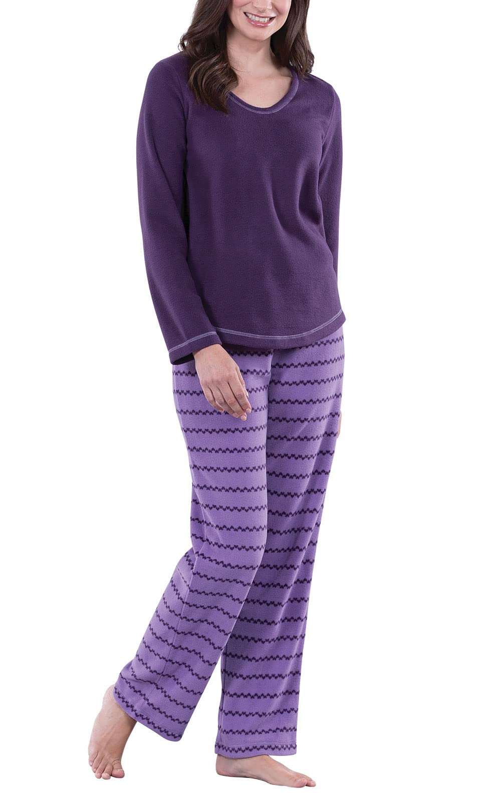 PajamaGram Fleece Womens Pajamas - Winter Pajamas For Women Set Long Sleeve, Pullover Top Pajama Sets for Women 2 piece - Straight Leg Loungewear or Jammies for Woman, Plum Purple Heart, LG Image