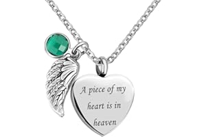 CASA DE NOVIA JEWELRY Casa De Novia Angel Wing Charm 12 Colors Crystal Heart Cremation Urn Necklace for Ashes Keepsake Memorial Jewelry
