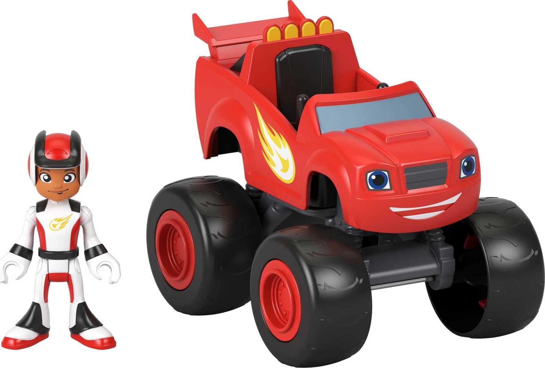 Fisher-Price Blaze and the Monster Machines Blaze & AJ, large push-along monster truck with poseable figure for preschool kids ages 3 and up, GYD17
