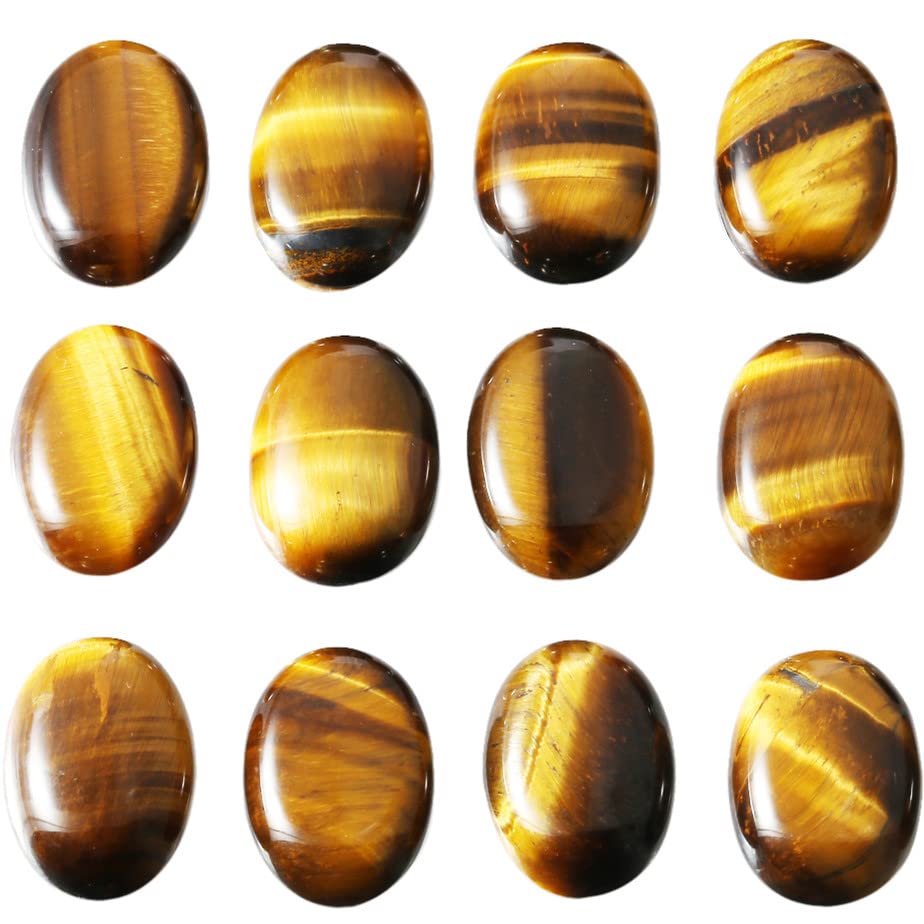 mookaitedecor 10pcs 13x18mm Natural Tiger’s Eye Crystal Oval Cabochons Flat Back Stones Beads for Jewellery Making, Reiki Healing Crystal Cabs Genuine Stone for DIY Cabochon Pendant & Earrings — image 1
