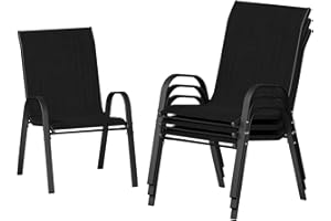 UDPATIO Patio Chairs Set of 4, Stackable Outdoor Dining Chairs with High Back, Breathable Textilene Fabric Outdoor Chair All Weather, 350LBS Capacity for Garden, Backyard (Black)
