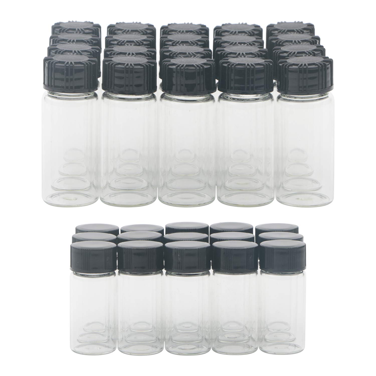 Rowiz 35PCS 5ml (0.18 Oz)/10ml (0.35 Oz) Clear Glass Vials Small Sample Bottle Glass Bottle with Black Screwcap