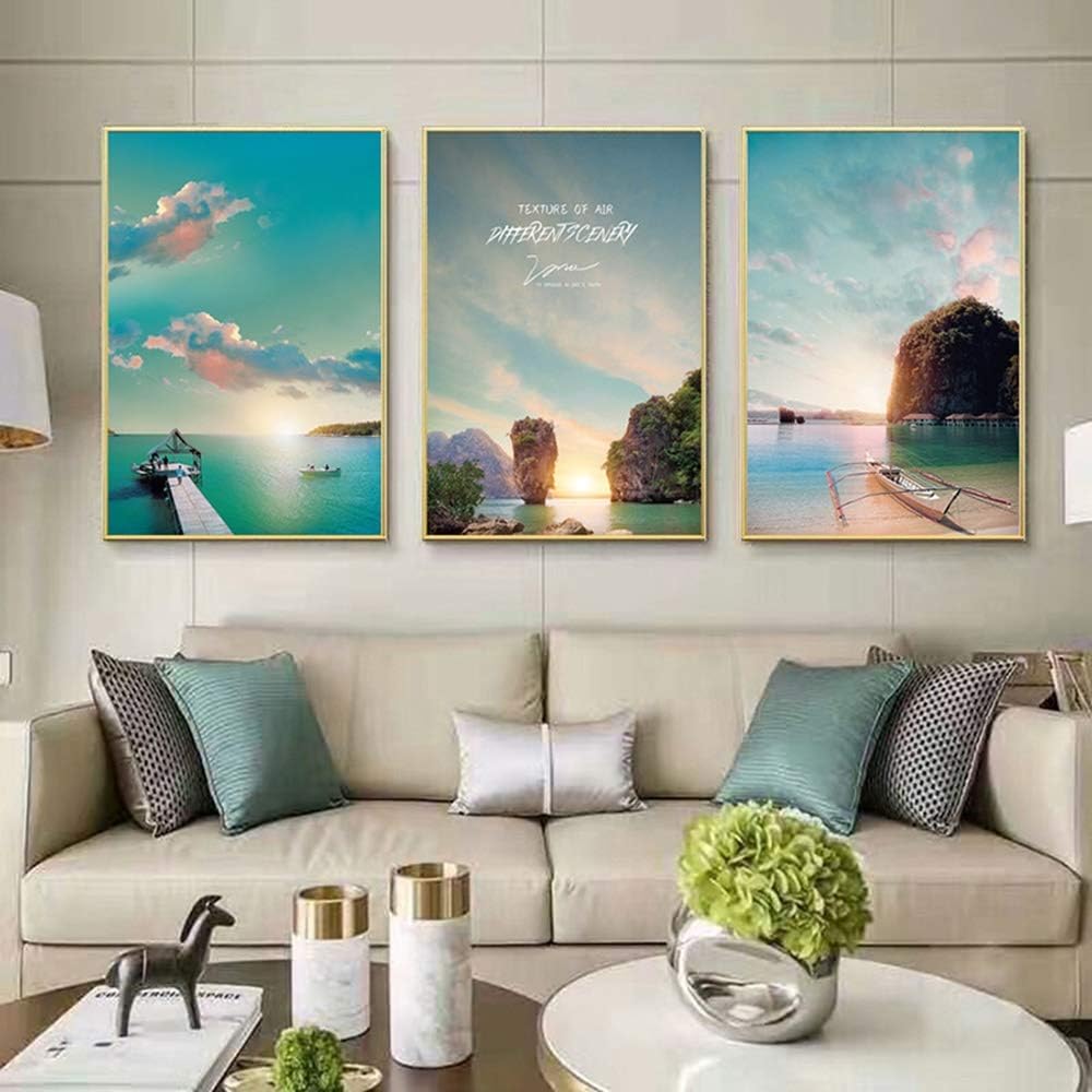 ETH Simple Creative Personality Of Modern European And American Style 3pcs Sunset Glow Pattern Painting Mural Paintings Wall Decoration Foam Frame Home Living Room Bedroom Den Hotel 50 * 70cm elegant