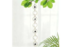 RJINGSHI Natural Black Tourmaline Crystal Stone 7 Chakras Wall Decor Healing Crystal Gemstone Outdoor Indoor Window Round Hanging Home Decoration (Black Tourmaline Stone-Gold, 30")