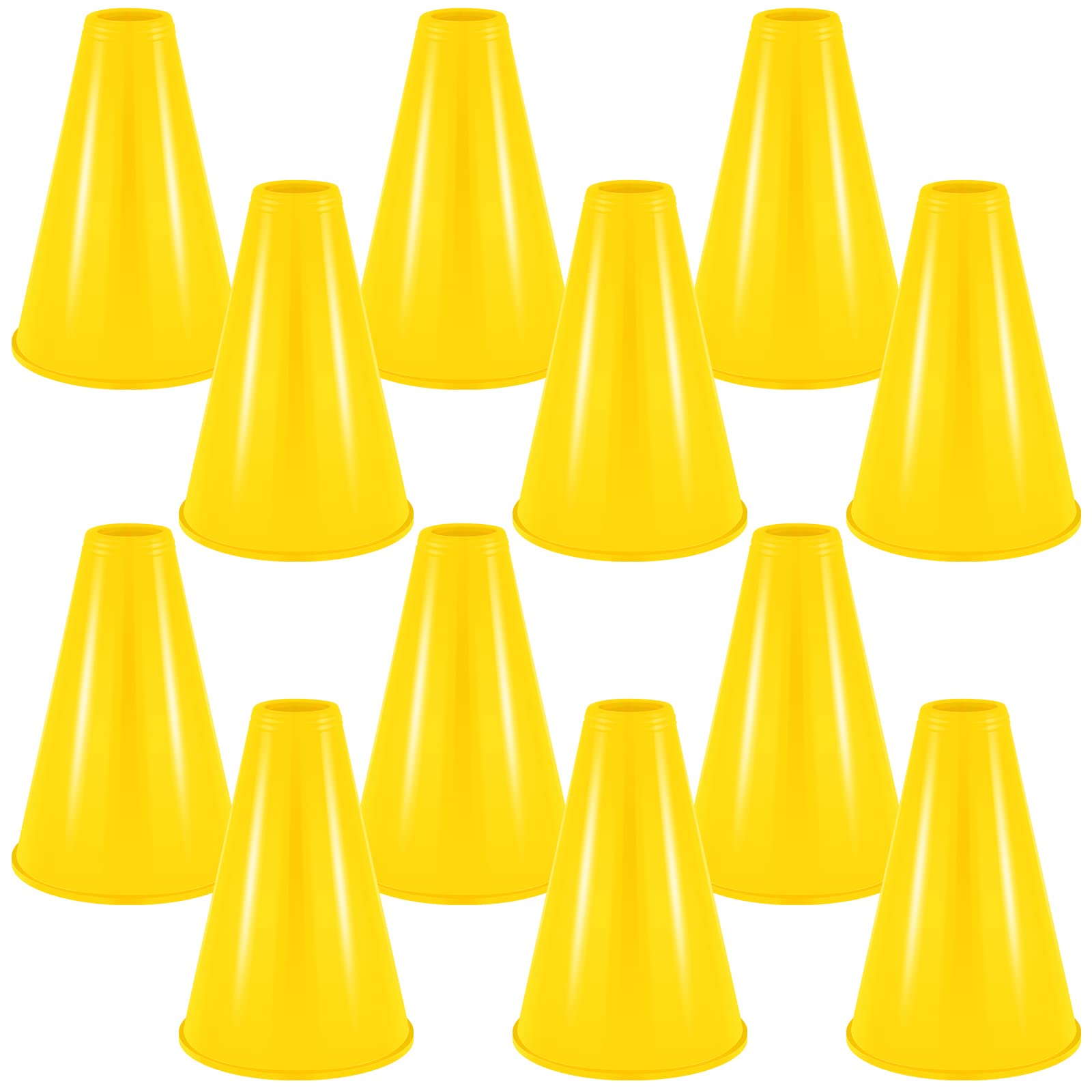 Photo 1 of Woanger 12 Pieces Cheer Megaphone for Party Favors Sports Cheers Party Noisemaker DIY Plastic Megaphone for Sports Match Game Outdoor Activities(Yellow)