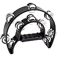 Goghost Half Moon Percussion Tambourine with Double Row Metal Jingles, Ergonomic Handle Grip, Jingle Bells for Drum & Guitar
