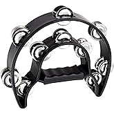 Goghost Half Moon Percussion Tambourine with Double Row Metal Jingles, Ergonomic Handle Grip, Jingle Bells for Drum & Guitar