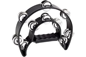 Goghost Half Moon Percussion Tambourine with Double Row Metal Jingles, Ergonomic Handle Grip, Jingle Bells for Drum & Guitar 