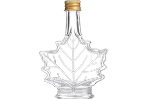 250ml Reusable Leaf Shaped Glass Maple Syrup Bottle with Lids, Food Grade Portable Canning Jar for Storing Liquids, Oils, Per