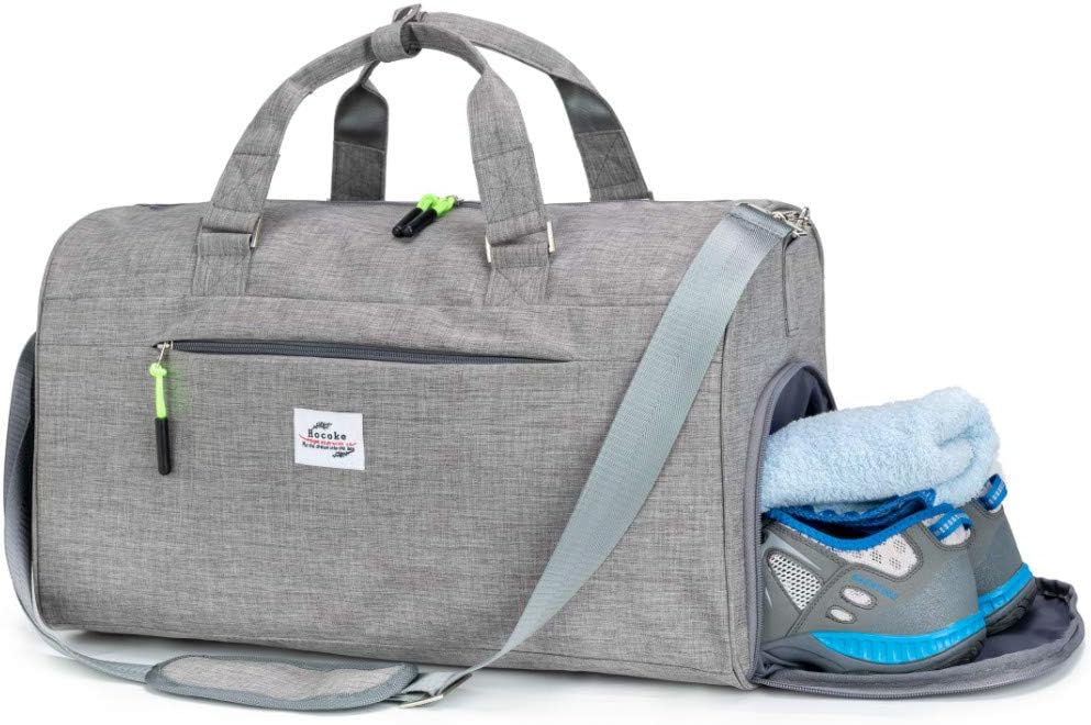 Sports Gym Bag with Shoes Compartment and Wet Pocket Travel Duffel Bag for Men and Women (Grey)