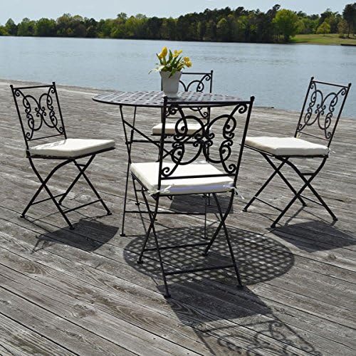 Catania Black Steel with Cream Upholstery Five-piece Dining Set with Table and Four Chairs