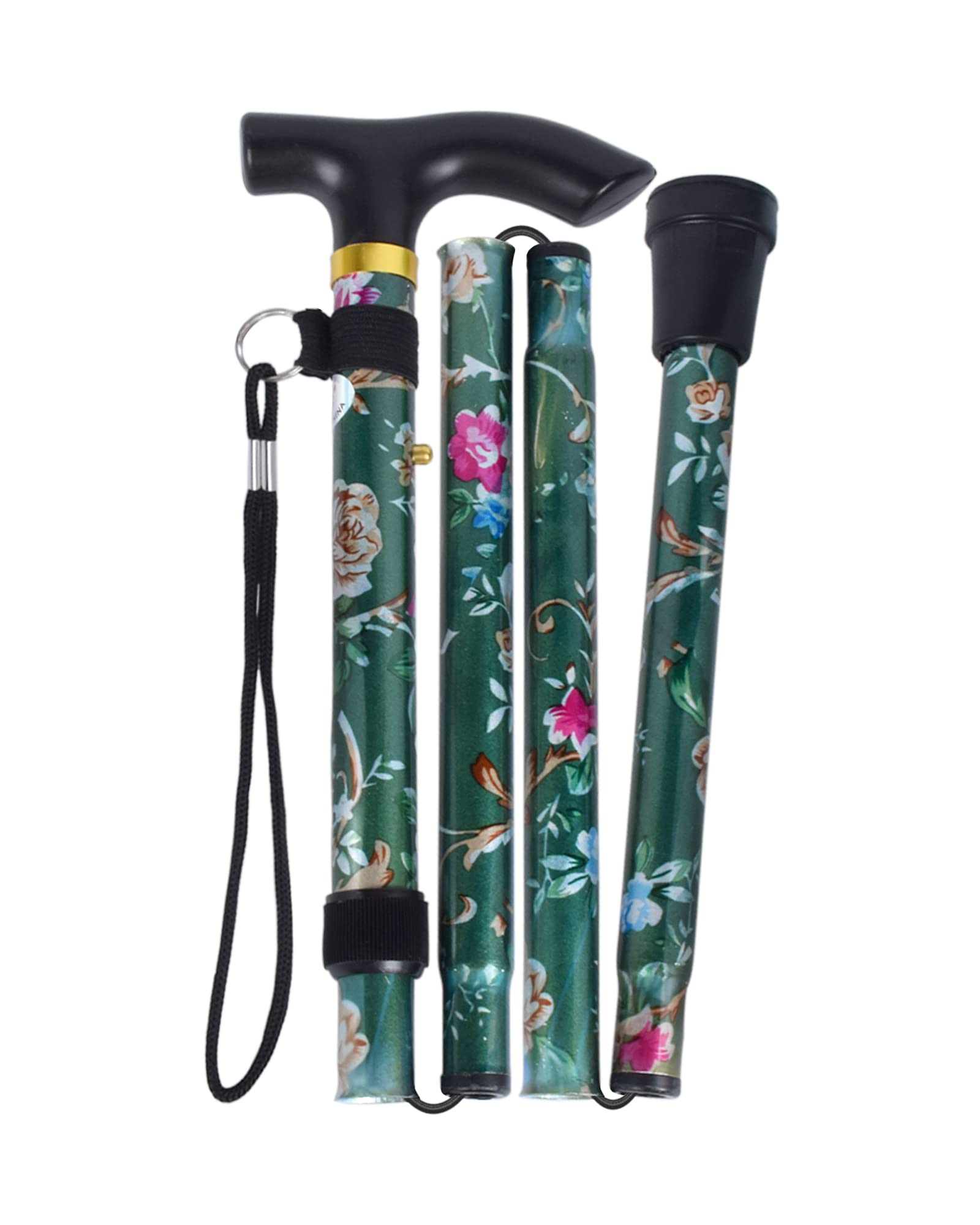 SPDYCESS Folding Walking Sticks, Flower Patterned Aluminum Adjustable Walking Cane Lightweight Portable Travel Trekking Poles Ergonomic Non-Slip Handle Alpenstock for Women Men Hiker Seniors