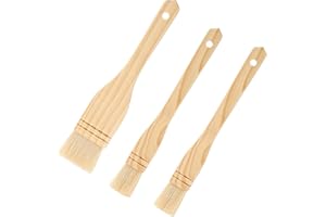 Fortunemee 3PCS Pastry Brushes Basting Oil Brush with Goat Bristles and Hardwood Handles BBQ Cooking Baking Brush for Baking, Grilling, Cooking and Spreading Oil, Butter, BBQ Sauce, or Marinade