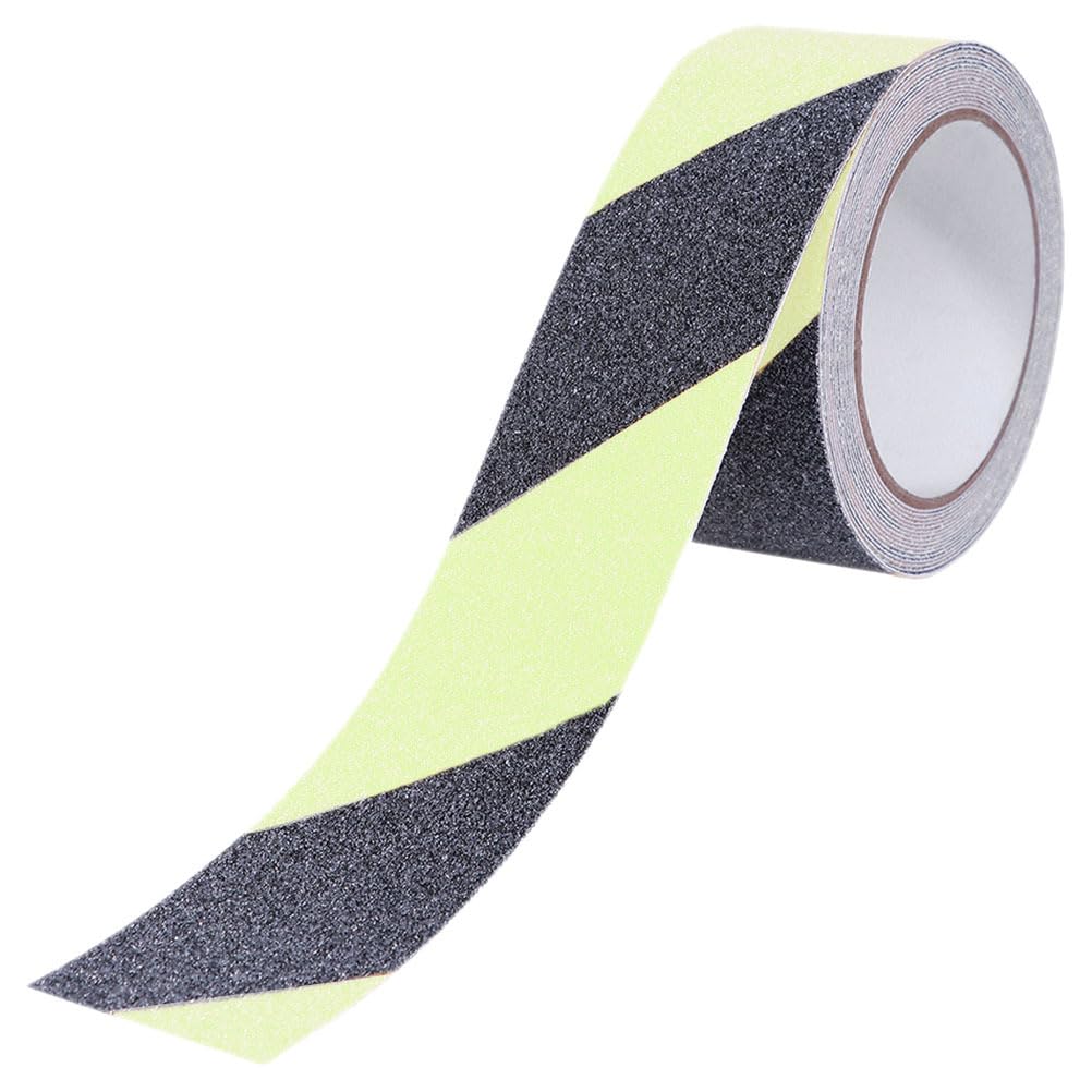 Housoutil Luminous Anti-Slip Tape, 5cm*5m Black and Green Twill Luminous, Frosted Stair Warning Reflective Tape, Pet Frosted Reflective Tape Is Used to Indicate Stair Treads