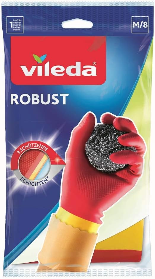 Vileda Robust Gummihandschuhe, Haushaltshandschuhe mit Dreifach-Schutz, Größe M, 1 Paar