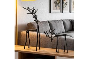 Reindeer Christmas Decor, 2025 Christmas Decorations Set of 2 Black Metal Reindeer Statues, Modern Metal Xmas Figurines, Eleg