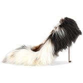 LISHAN Womens Fur Feather Pointed Toe Pull On Pumps Stilettos Two-Toned Shoes