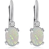 14k Gold Oval Gemstone and Diamond Leverback Earrings