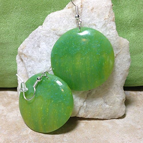 Handcrafted Translucent Green and Purple Polymer Clay and Crayon Dangle Earrings