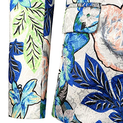 Mens Floral Flower Print Suit Lapel Slim Fit Stylish Blazer Coat Pocket Jacket White - Thumbnail 5