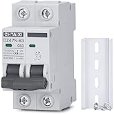 Chtaixi AC Miniature Circuit Breaker, 63 Amp 120V/240V 2 Pole DIN Rail Mount Circuit Breaker, Thermal Magnetic Trip, Solar AC Disconnect Switch MCB C63