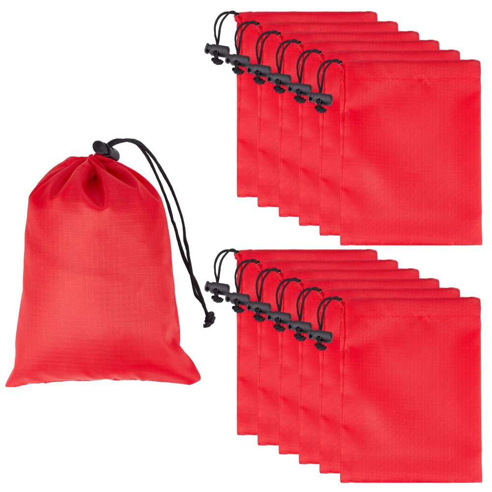 GORGECRAFT 12PCS Drawstring Bags Red Polyester Cinch Ditty Stuff Pouch 8x6 Inch Small Rectangle Cord Lock Closure Gym String Bag Ball Gifts Storage for Party Sports Travel Hiking Yoga Shopping