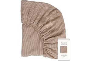 Huxie Mini Crib Sheets – Organic Cotton Muslin Fitted Crib Sheet – Fitted for Pack and Play 24" x 38" Ultra-Soft and Breathable (Natural Stripe)
