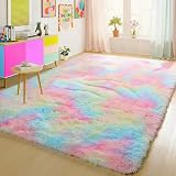 Aspire Homeware Rainbow Rug 120x170cm Anti Slip Soft Shaggy Modern Living Room