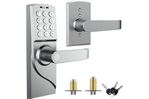 Pionevox Keyless Entry Keypad Door Lock with Handle-Digital Smartcode for Front Door, Commercial Keyless Entry with Handle for Bedroom, Office, and House Rental, Silvery (Right Hand)