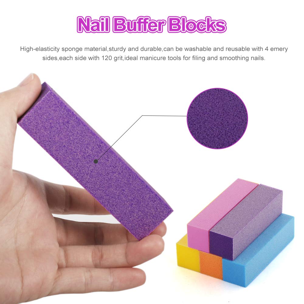 Nail Files and Buffers, Professional Manicure Tools Kit with 5pcs Nail Buffer Blocks, 8pcs White and Black 100/180 Grit Emery Board, 2pcs 7 Ways Buffer, 2pcs 4 sided buffer and Bonus 2 Nail Brushes : Beauty