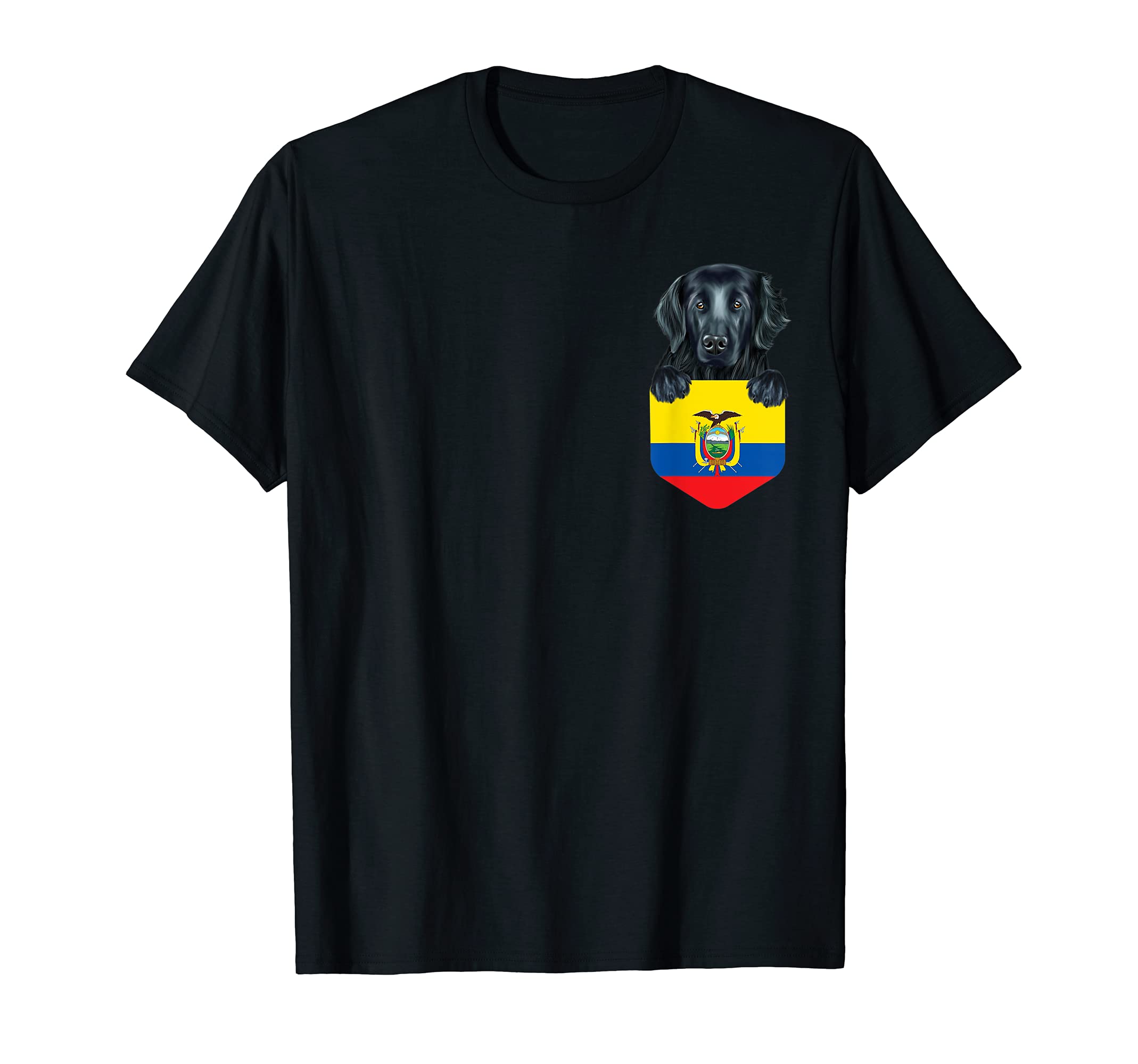 Ecuador Flag Flat-Coated Retriever Dog In Pocket T-Shirt