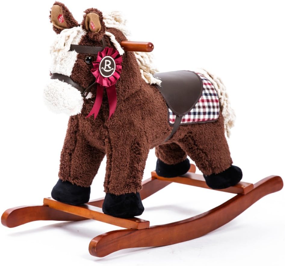 Wooden Rocking Horse Baby Child For 1-4Years Boys And Girls Kid Cute Stuffed Animal Seat Chair Toddler Rocker Seat Soft Rocker Music Toy Birthday Gift