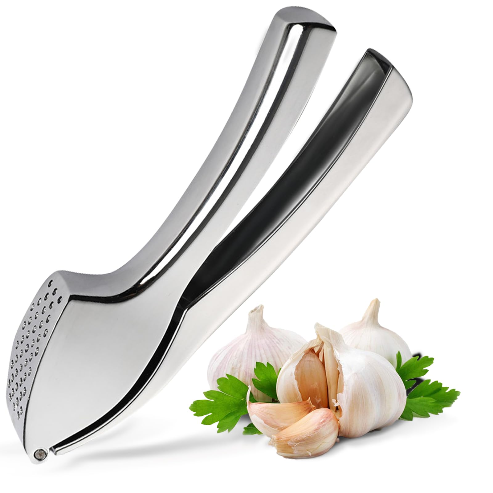 Premium Garlic Crusher, Heavy Duty Kitchen Garlic Press, Efficiently Squeezes Garlic & Ginger Skins No Need to Peel, Rust Proof &Dishwasher Safe