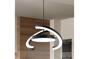 FIMEI LED Saturn Pendant Lights, 3000-6000K Dimmable Adjustable Hanging Chandelier Saturn Ring Design for Dining Room Kitchen Island Entryway Bedroom Foyer Black