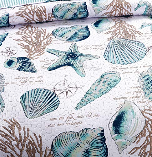 Jarson Summer Beach Bedspreads Set Seashell Conch Coverlet Sets Full/Queen Size,3Pcs Lightweight Coastal Quilts Starfish…