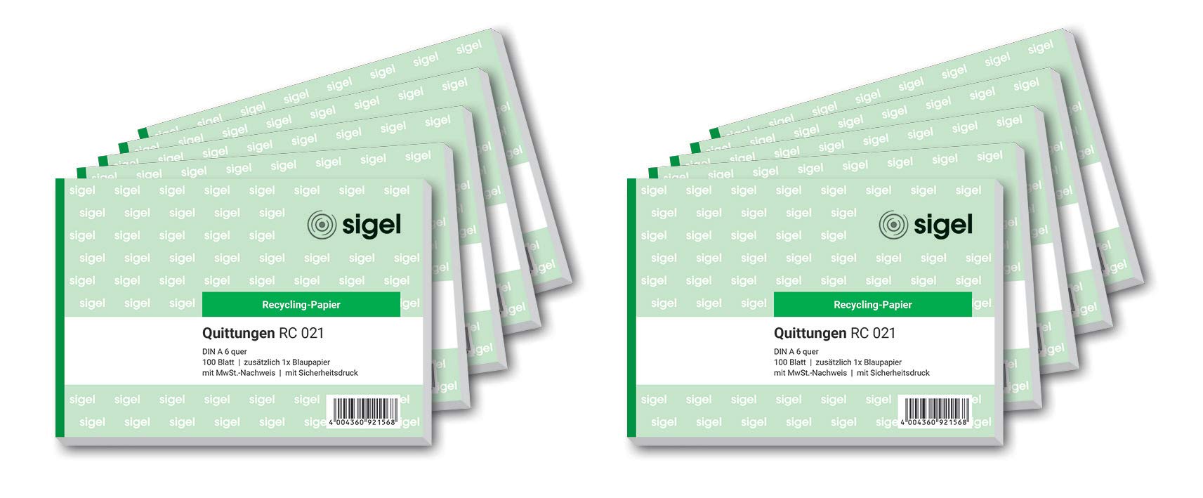 SIGEL RC021/10 Receipt Pad A6 Landscape Recycled Paper Pack of 100 Sheets