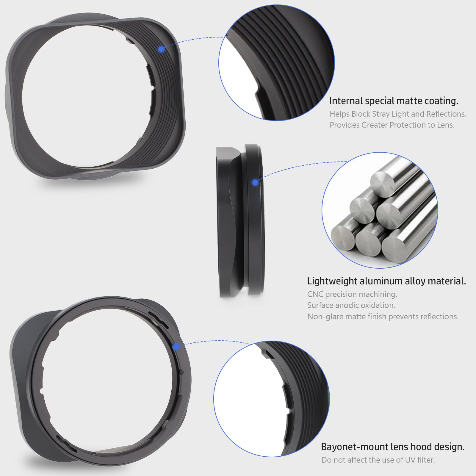 Haoge LH-X53 Metall Gegenlichtblende Für Fujifilm XF 35mm F1.4 / 18mm F2 / 60mm F2.4 Objektive - Quadratisch Bajonett