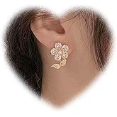 W WEILIRIAN Vintage Crystal Flower Earrings for Teen Girls Rhinestone Flower Dangle Earrings Gold Flower Stud Earrings Sparkly Cz Earrings Paved Bridal Wedding Earrings Jewelry for Women Gifts