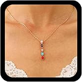 Allereyae Boho Colorful Teardrop Gemstone Necklace Gold Cz Waterdrop Necklaces Rainbow Crystal Bar Necklace Rhinestone Teardrop Necklaces Jewelry for Women