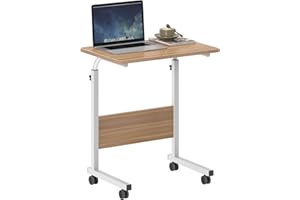 SogesHome 23.6inches Adjustable Mobile Bed Table Portable Laptop Computer Stand Desks with Rolling Wheel, Oak