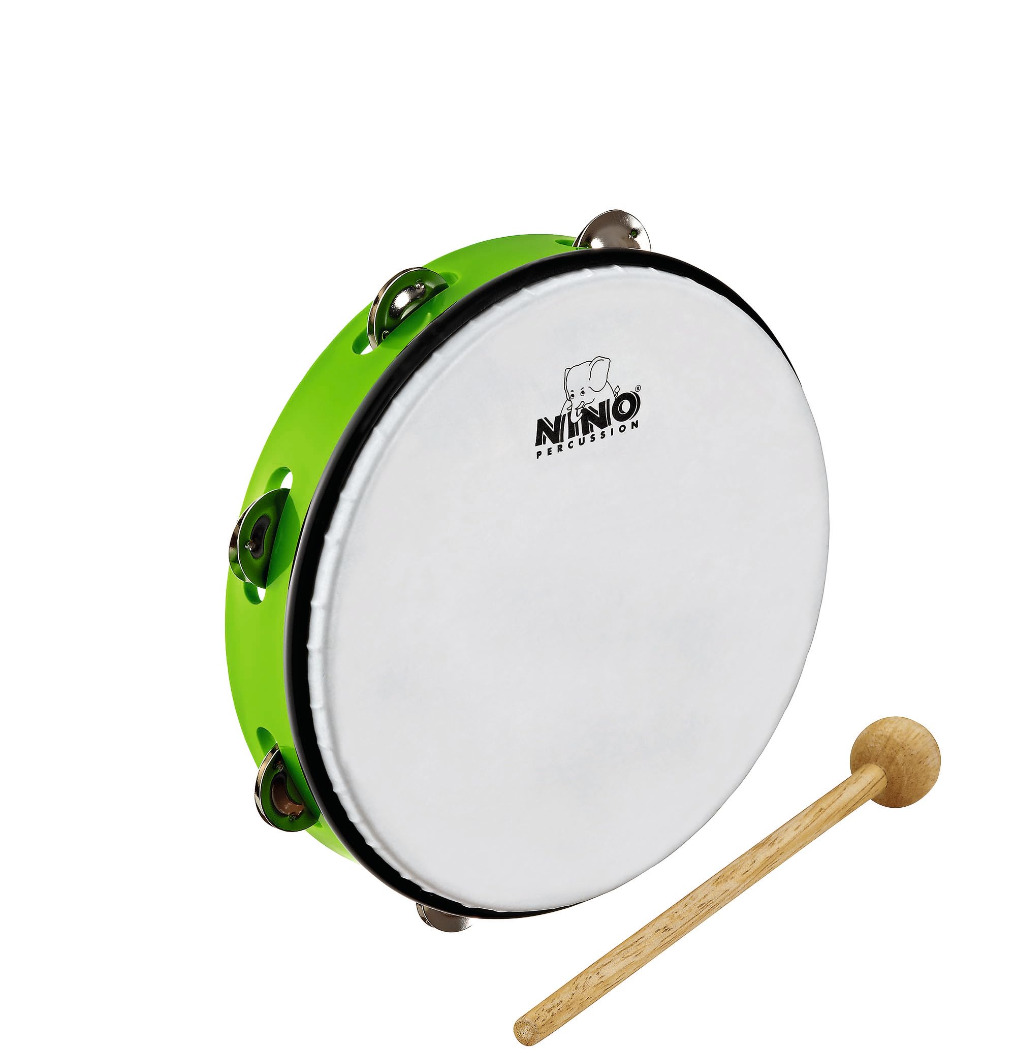 Nino Percussion Headed Tambourine Instrument - Musical Instrument for Children from 5 Years - Diameter 10 inch - Plastic, Green (NINO24GG)