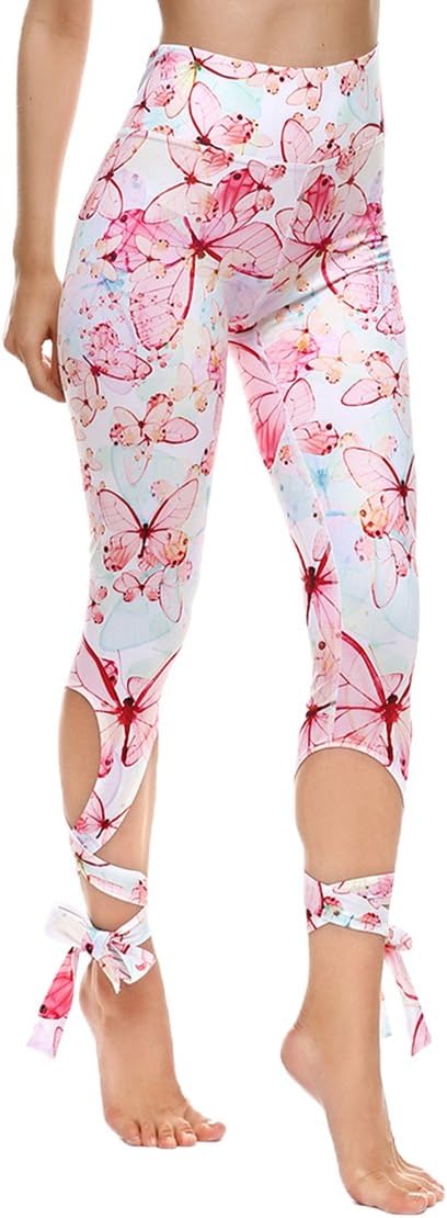 COCOLEGGINGS Womens Digital Print High Waisted Workout Capri Leggings Tights