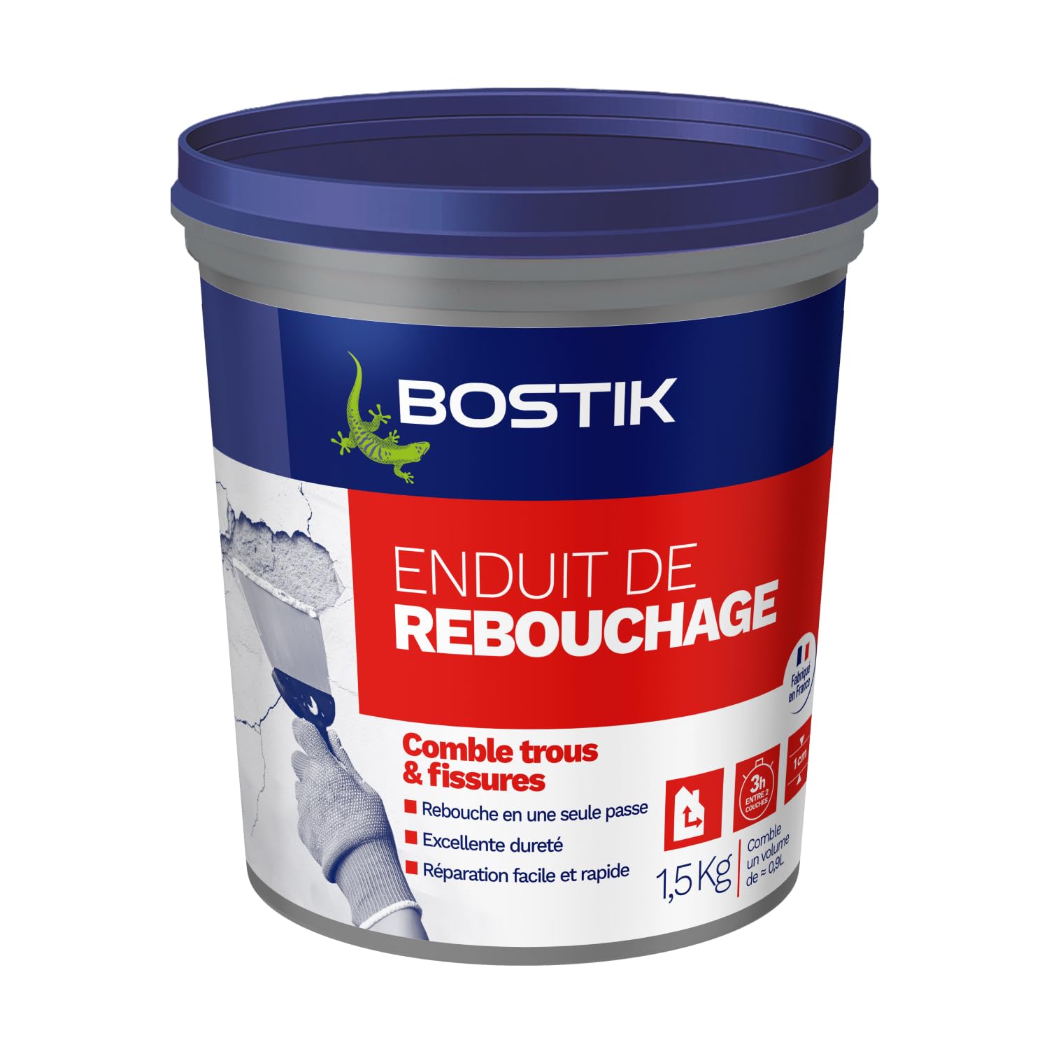 Bostik Ready to Use Filler - All Media - Filler and Equalization of Holes and Cracks up to 1 cm - Plaster Plate Seal - 1 Pot of 1.5 kg