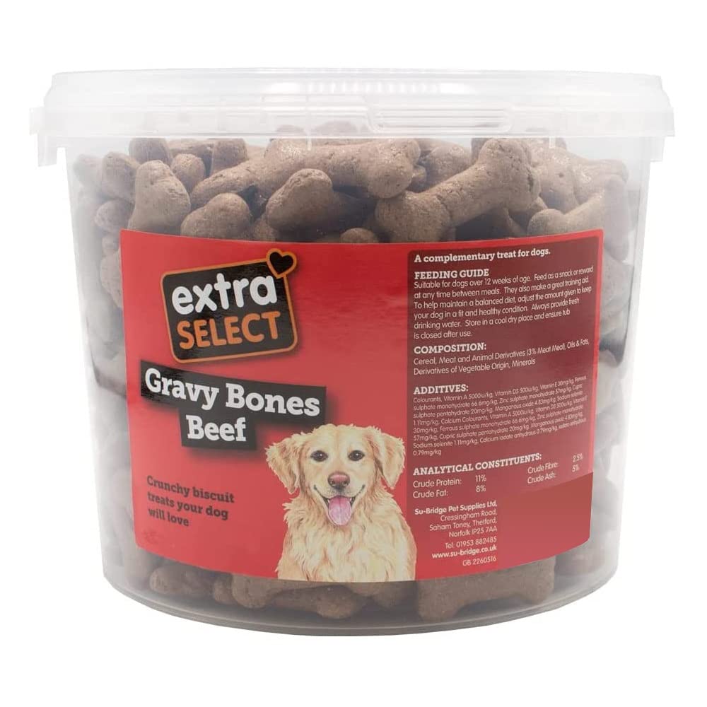 Extra Select Gravy Bones Beef Flavoured Dog Treat Biscuits in a 3ltr Bucket (approx 290 biscuits)