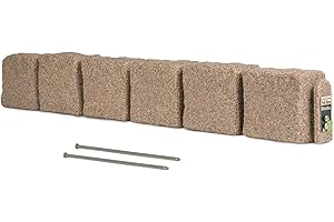 Beuta Landscape Edging | Garden Edging Border | Faux Stone Blocks for Lawn Edging, Flower Beds & Yard Edging – 1 Pack | Each Section Has 6 Blocks 48" L x 4" W x 6.5" H | 2 Spikes | Sandstone