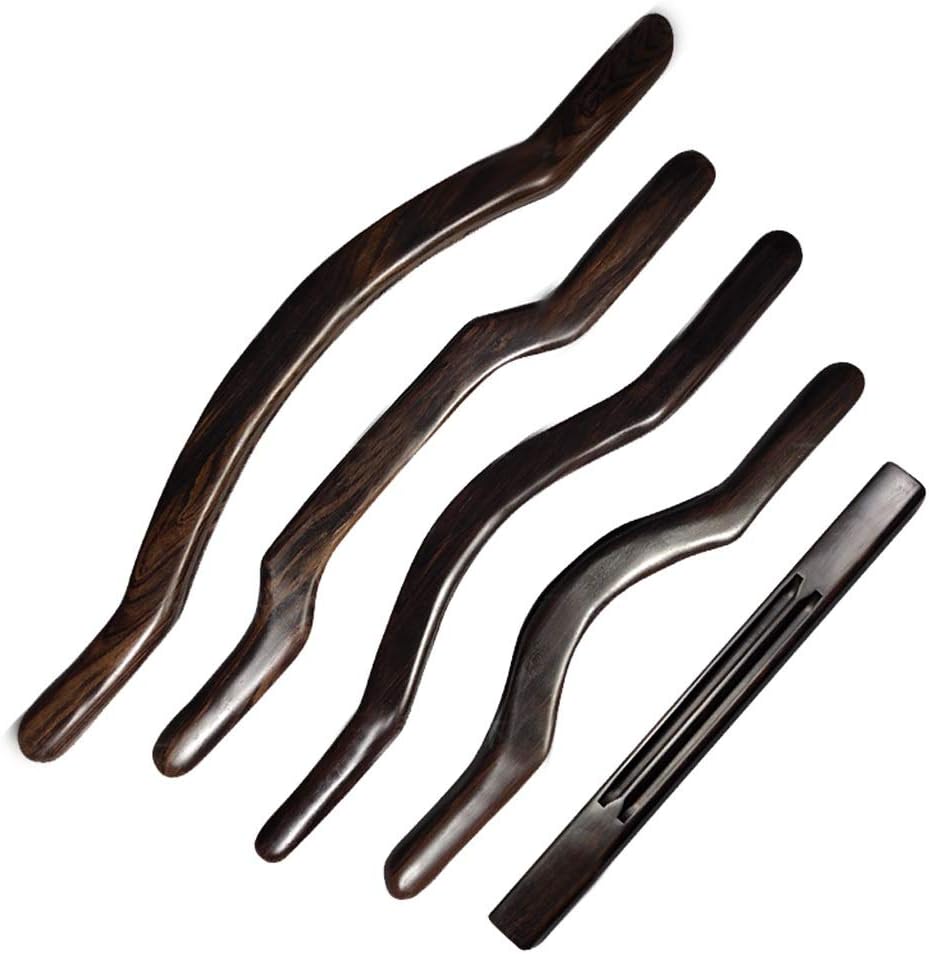 WATERMELON Traditional Scraping Massage Tool Beauty Health Double Handle Design Scraping Stick Natural Ebony Guasha Stick (Color : 5-piece set)