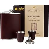 Men's Leather Flask (Brown) with 2 Cups and Funnel - 100% Leak Proof with Stainless Steel and Premium Leather, Gift Set for Father, Grandfather, Boyfriend, and Groomsmen