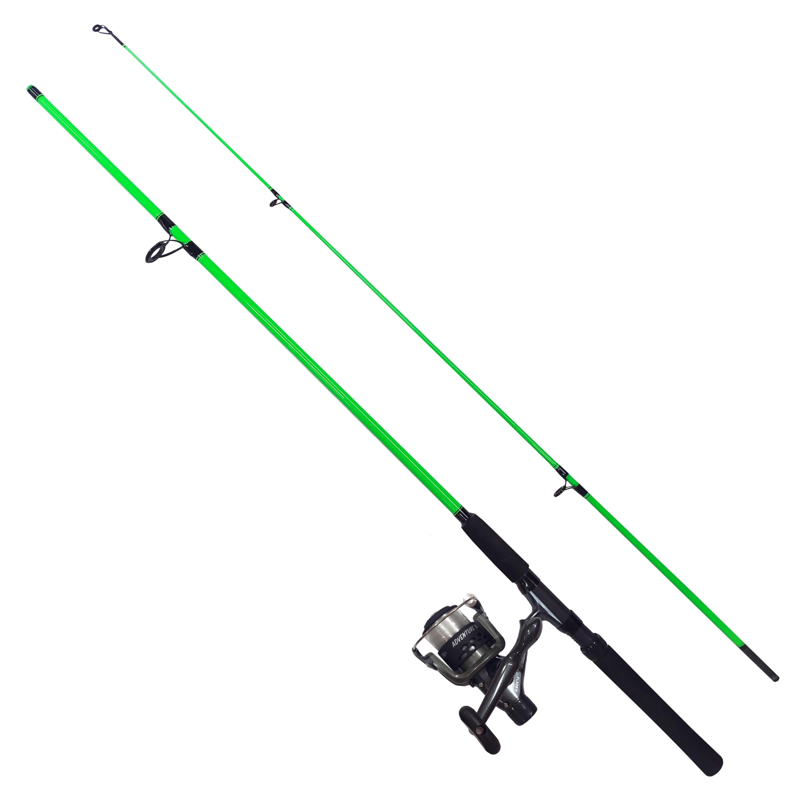 FLADEN Fishing - 'My Deadly' 1.95m 2 Piece Rod & Reel Combo comes with Line, Spinner and Spoon (Green or Pink) - Ideal Spinning and General Use Starter Introduction Set (Green) [12K-533G]
